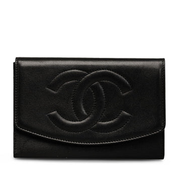 Top Quality Chanel Double Folded Wallet Leather Black Ladies