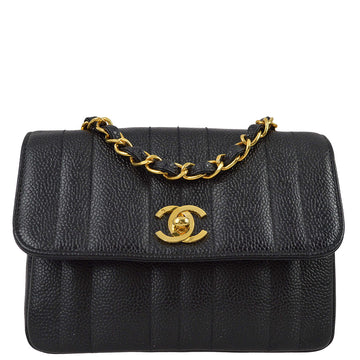 Top Quality Chanel * 1994-1996 Black Leather Mini Vertical Stitch Straight Flap Bag