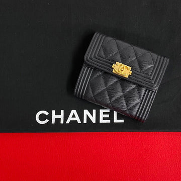 Top Quality Chanel Boy Matelasse Leather Bifold Wallet Black