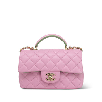 23P Light Pink/Light Green leather Quilted Mini Top Handle LGHW