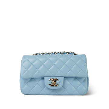 Light Blue leather Quilted Mini Rectangular Flap Mini LGHW