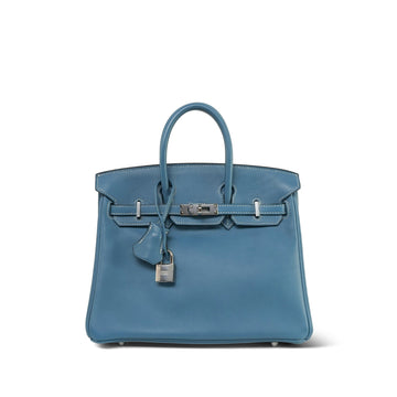 Birkin 25 Bleu Jean leather Palladium Plated L Square Stamp