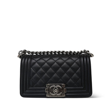 Black leather Quilted Le Boy Bag Small Ruthenium HW