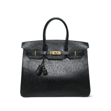 Birkin 35 Black Ostrich  A Square Stamp