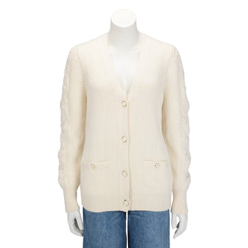 Chanel Ecru Ribbed Cashmere Classic Cardigan FR 38
