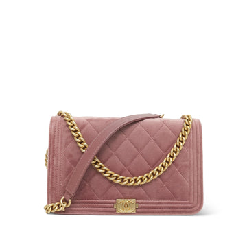 Pink Velvet Quilted Boy Wallet On Chain WOC Aged Gold Hardware