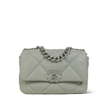 Grey leather Quilted 19 Flap Small Mixed Hardware