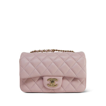 24K Pink leather Quilted Mini Rectangular Flap Light Gold Hardware