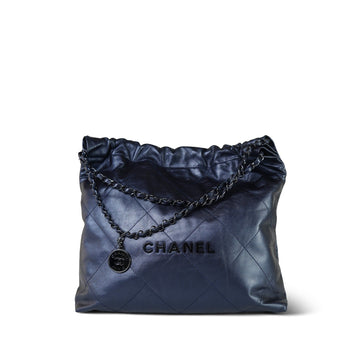 22A Metallic Navy leather Quilted 22 Medium Hobo Bag