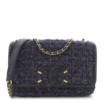 Tweed Watersnake Quilted Medium CC Filigree Flap Blue