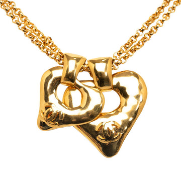 Top Quality Chanel Vintage Cocomark Double Heart Necklace Gold Ladies