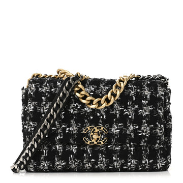 Tweed Quilted Large Chanel 19 Flap Black Silver Ecru