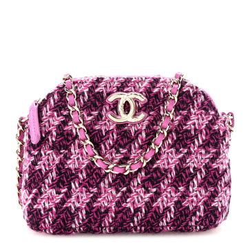 Tweed Quilted Mini Clutch With Chain Purple