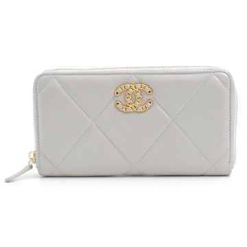Top Quality Chanel Leather Round Zipper Long Wallet Gray