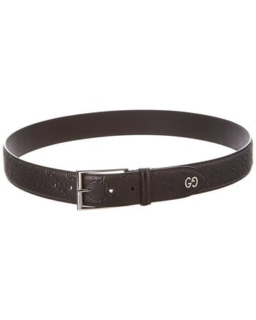 Gucci Interlocking G Signature Leather Belt, 110, Black