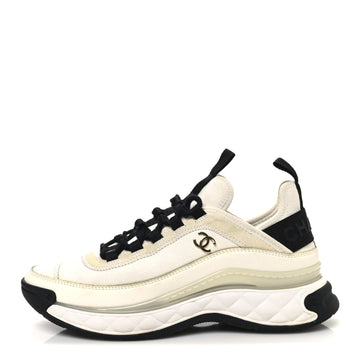 Velvet Calfskin Mixed Fibers CC Sneakers 38 Ivory Black