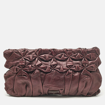Purple Mirtillo Pleated Leather Clutch