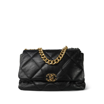 20S Black Goatskin Quilted Maxi 19 Flap Mixed Hardware