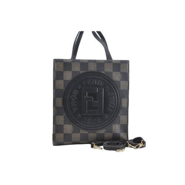 Fendi, Roma 1925, checkerboard print in shades of brown coated canvas & brown leather, cross body, tote, or back pack