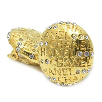 Chanel Gold Rhinestone Logo Clip Earrings