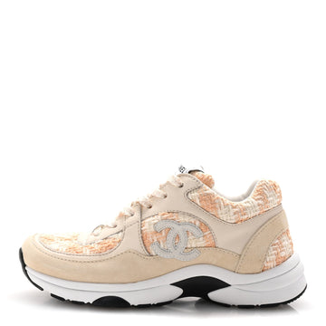 Tweed Suede Calfskin Womens CC Sneakers 35.5 Orange
