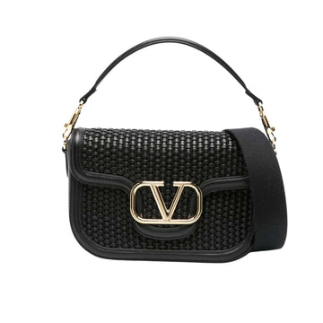 VO GARAVANI ALLTIME WOVEN LEATHER SHOULDER BAG BLACK 22CM