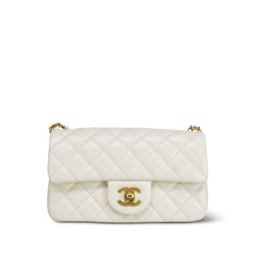 25A White leather Quilted Pearl Crush Mini Rectangular Flap Aged Gold Hardware