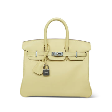 Birkin 25 Jaune Poussin leather Palladium Plated W Stamp