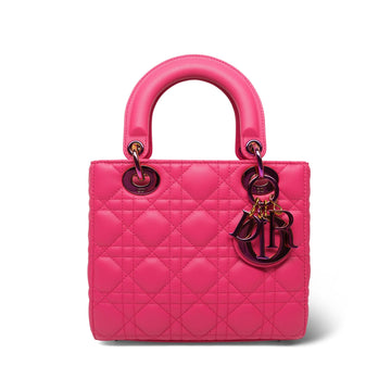 Pink Cannage leather Lady Dior Small Rainbow Hardware