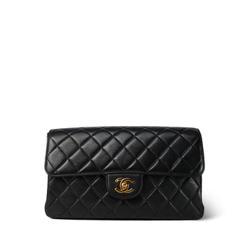 Black leather Quilted Double Face Flap Gold Hardware