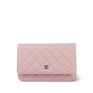22B Light Pink leather Quilted Wallet On Chain WOC Light Gold Hardware