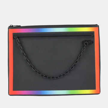 Black Leather Taiga A4 Rainbow Pochette Clutch Bag