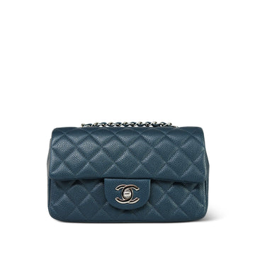 Pearly Navy leather Quilted Mini Rectangular Flap Silver Hardware