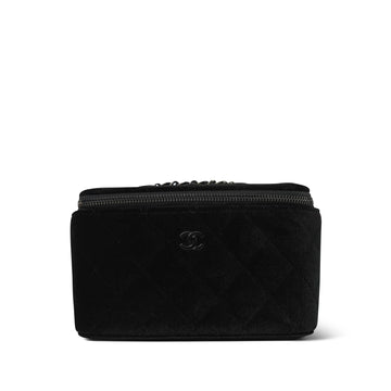Black Velvet Quilted Small Vanity Case Black Hardware