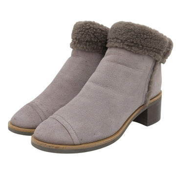 Chanel Suede Shearling Chunky Heel Boots