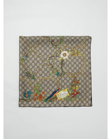 Gucci Floral Silk Scarf Women Sand Scarves