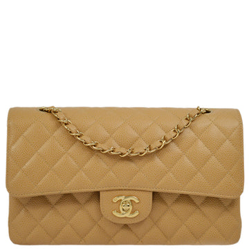 Top Quality Chanel Beige Leather Medium Classic Double Flap Shoulder Bag