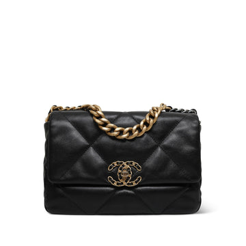 Black Goatskin Quilted 19 Flap Small Mixed Hardware