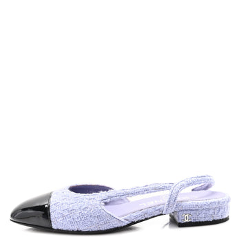 Tweed Cap Toe CC Slingback Flat 35.5 Lilac Black