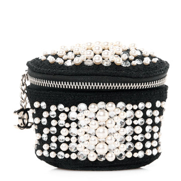 Tweed Pearl Lambskin Quilted Arm Coin Purse Black