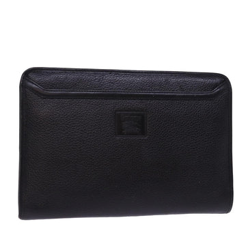 BurberrySs Clutch Bag Leather Black Auth 78604