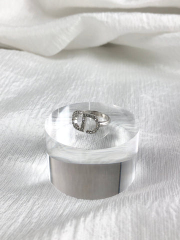Christian Dior CD Logo Motif Rhinestone Ring Silver PETIT CD Vintage di6pz4