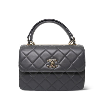 Grey leather Quilted Trendy CC Small Light Gold Hardware