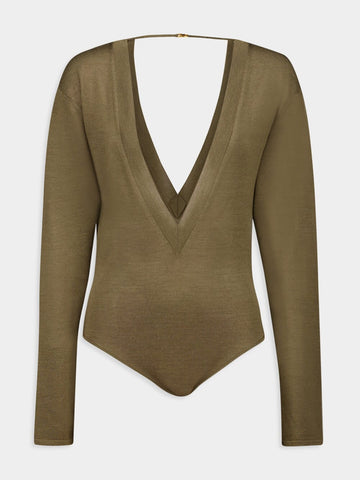 Olive Green V-Neck Bodysuit