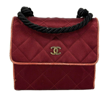 Top Quality Chanel - Vintage Mini Satin Quilted Rope Shoulder Crossbody - Burgundy / Black