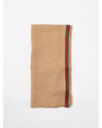 Gucci GG Pattern Scarf with Webbing Men Beige Scarves & Shawls