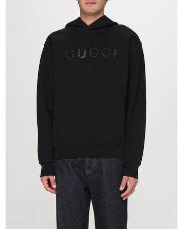Gucci Crystal Embellished Hoodie Men Black Sweatshirts & Hoodies