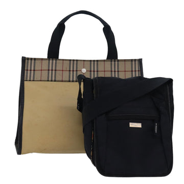 Burberry Nova Check Hand Bag Nylon 2Set Beige Black Auth 79786