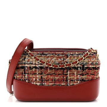 Tweed Calfskin Small Gabrielle Clutch With Chain Red