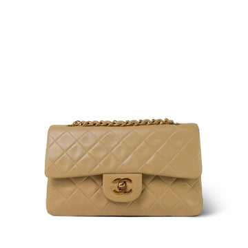Light Beige leather Quilted Classic Flap Small Gold Hardware